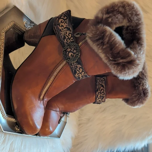 Finesse Brown Fur-Trimmed Heeled Boots - Picture 3 of 10